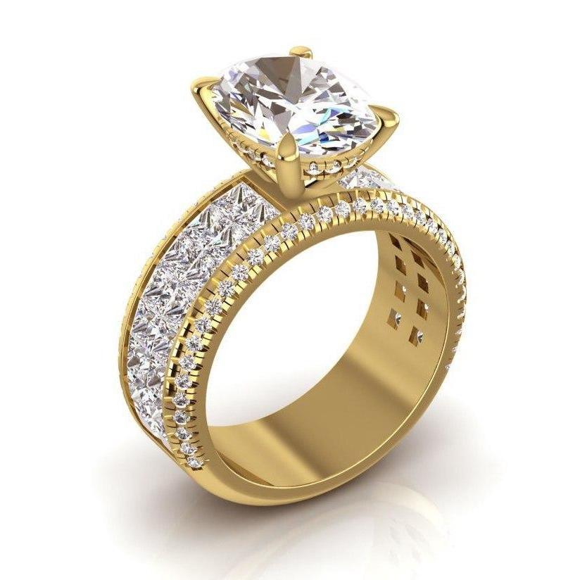 Anello Di Fidanzamento Con Genuino Diamante Centro Ovale 6.92 Carati Oro Giallo 14K