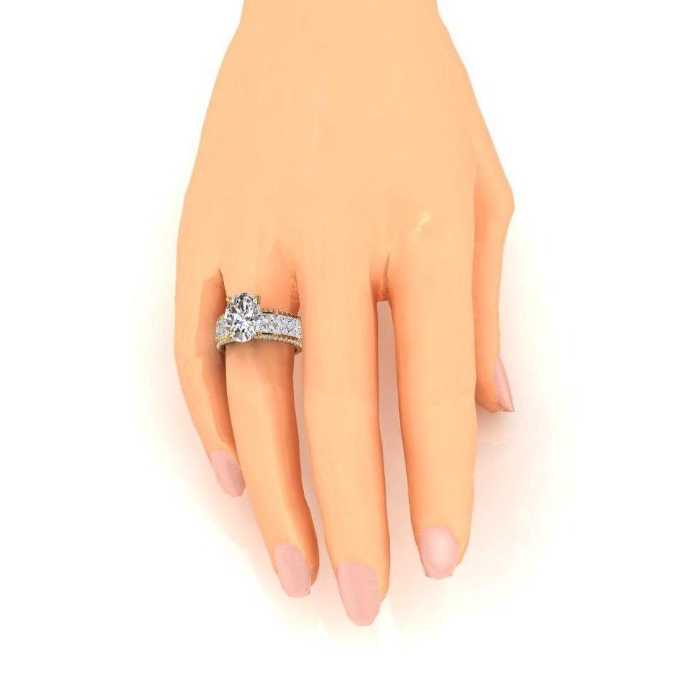 Anello Di Fidanzamento Con Genuino Diamante Centro Ovale 6.92 Carati Oro Giallo 14K