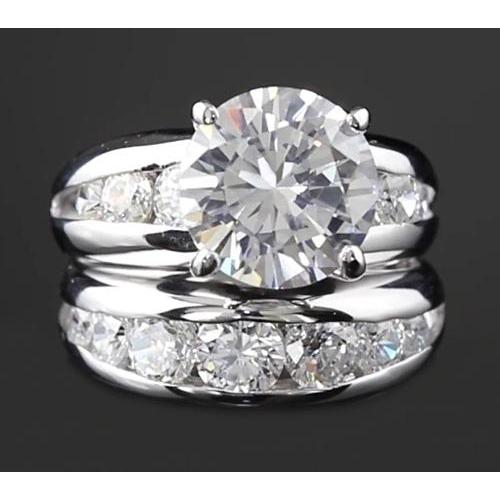 Anello Di Fidanzamento Con Genuino Diamante Da 5 Carati In Oro Bianco Rotondo 14K
