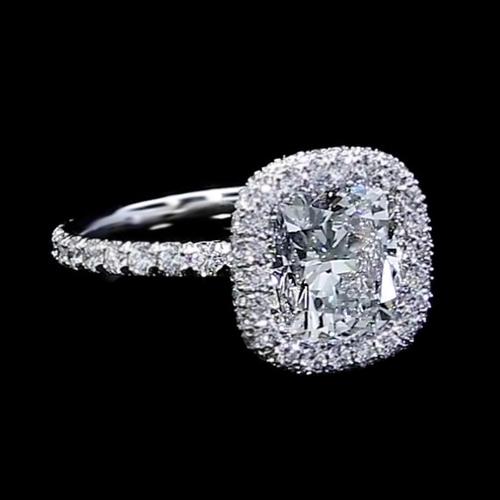 Anello Di Fidanzamento Con Genuino Diamante Halo 3 Carati Da Donna In Oro Bianco 14K