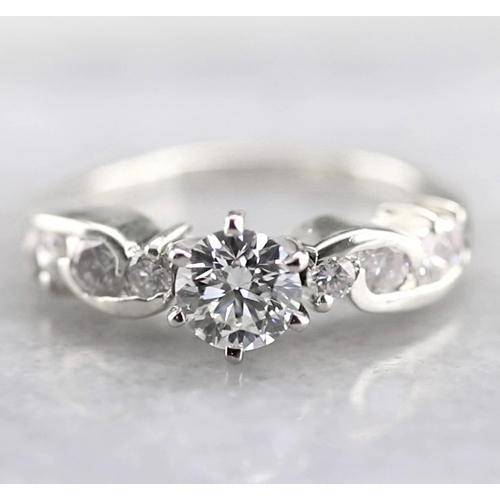 Anello Di Fidanzamento Con Genuino Diamante Rotondo 1.50 Carati In Oro Bianco 14K