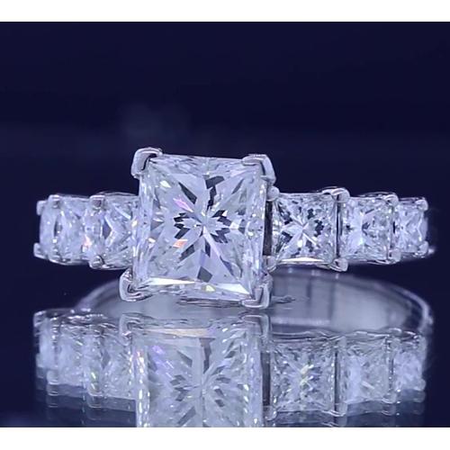 Anello Di Fidanzamento Con Genuino Diamante Taglio Principessa. Gioielli Da 3.50 Carati