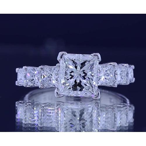Anello Di Fidanzamento Con Genuino Diamante Taglio Principessa. Gioielli Da 3.50 Carati