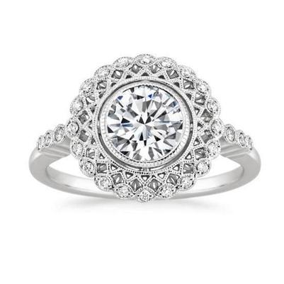 Anello Di Fidanzamento Con Genuino Diamanti Tondi Taglio Brillante Da 3.50 Ct Con Castone Incastonato 14K