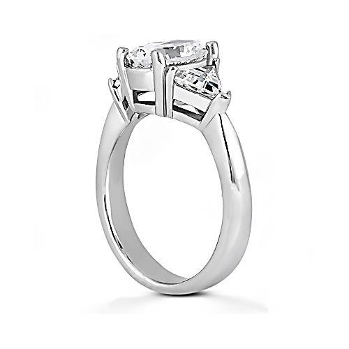Anello Di Fidanzamento Con Gioielli In Tre Pietre Di Vero Diamanti Grandi Da 2,70 Carati E Oro Bianco 14K
