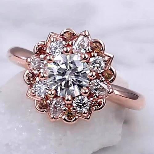 Anello Di Fidanzamento Con Naturale Diamante 2 Carati Halo Lotus Flower Rose Gold