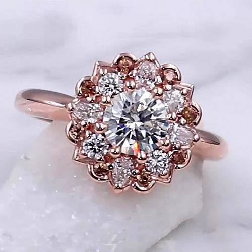 Anello Di Fidanzamento Con Naturale Diamante 2 Carati Halo Lotus Flower Rose Gold