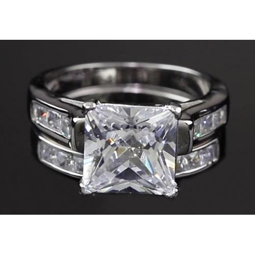 Anello Di Fidanzamento Con Naturale Diamante Principessa Da 4 Carati Con Canale In Oro Bianco 14K