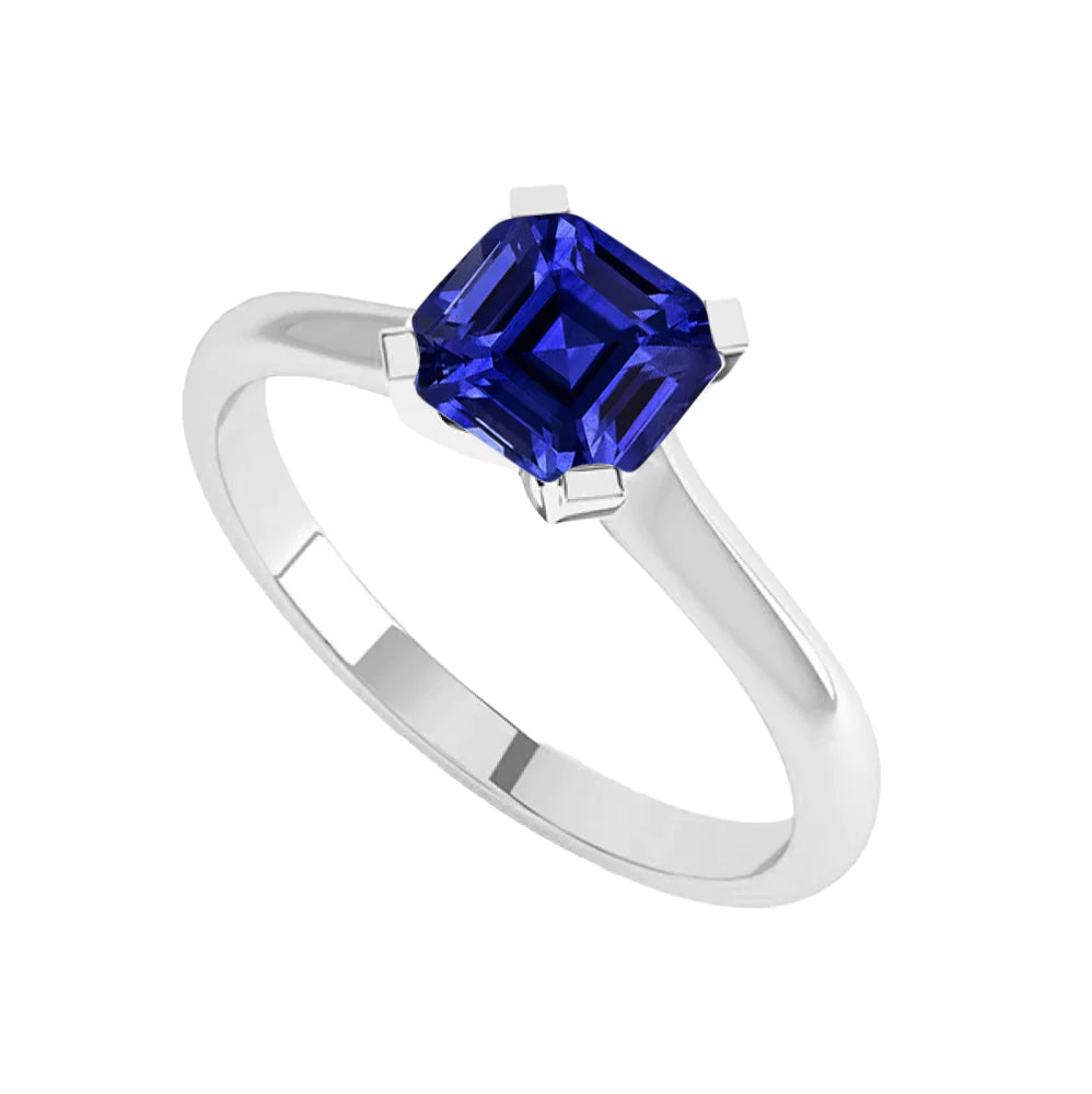 Anello di fidanzamento con taglio Asscher con zaffiro