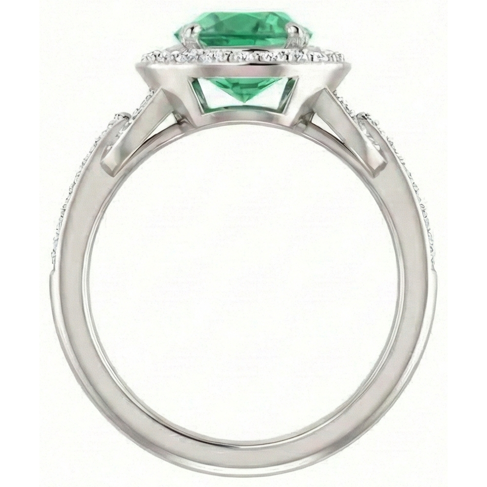 Anello Di Fidanzamento Con Verde Smeraldo E Diamanti Naturali Autentici ( non creati in laboratorio ) 4.85 Carati In Oro Bianco 14K