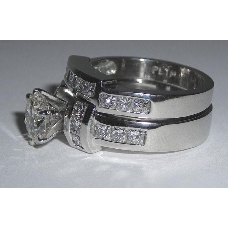 Anello Di Fidanzamento Con Vero Diamante 2.71 Carati Principessa E Oro Bianco Rotondo 14K