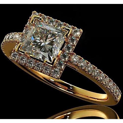 Anello Di Fidanzamento Con Vero Diamante 3.50 Carati Halo Princess Cut 14K Yellow Gold