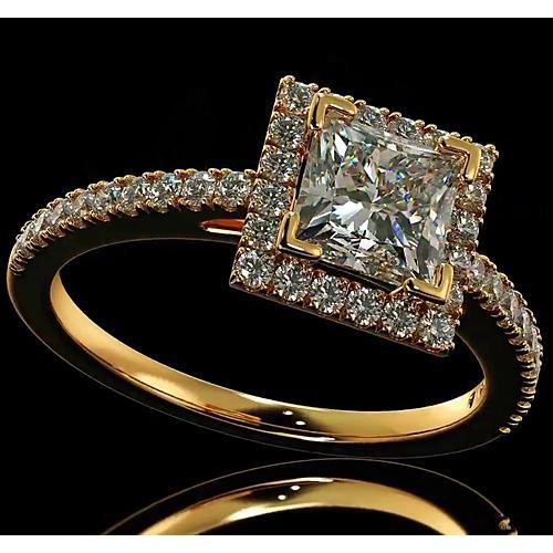 Anello Di Fidanzamento Con Vero Diamante 3.50 Carati Halo Princess Cut 14K Yellow Gold
