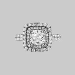 Anello Di Fidanzamento Con Vero Diamante A Taglio Vecchio Miniera Con Cuscino Rotondo Aureola 4.50 Carati