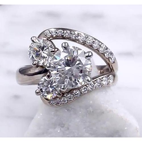 Anello Di Fidanzamento Con Vero Diamante Con Gambo Diviso in Oro Bianco 14 Carati Da 3,50 Carati