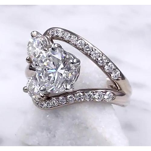 Anello Di Fidanzamento Con Vero Diamante Con Gambo Diviso in Oro Bianco 14 Carati Da 3,50 Carati
