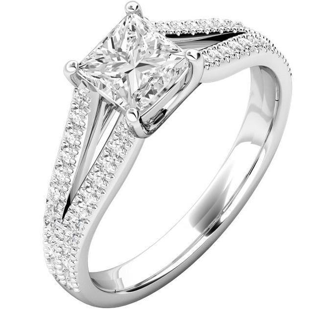Anello Di Fidanzamento Con Vero Diamante Gambo Diviso 3.90 Carati Princess & Round