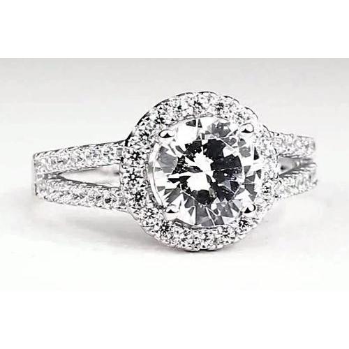 Anello Di Fidanzamento Con Vero Diamante Halo 3.50 Carati In Oro Bianco 14K