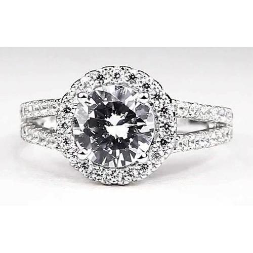 Anello Di Fidanzamento Con Vero Diamante Halo 3.50 Carati In Oro Bianco 14K