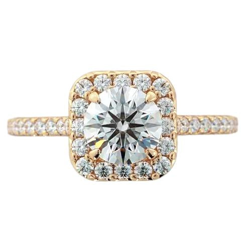 Anello Di Fidanzamento Con Vero Diamante Halo Da 2,25 Carati in Oro Giallo per Donna
