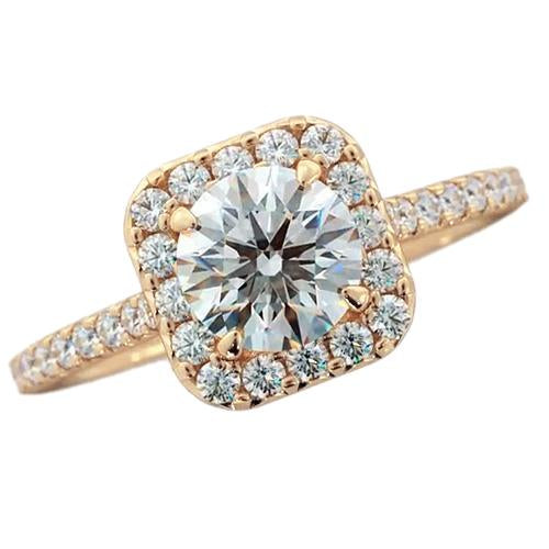 Anello Di Fidanzamento Con Vero Diamante Halo Da 2,25 Carati in Oro Giallo per Donna