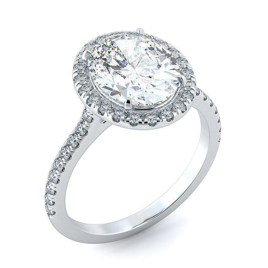 Anello Di Fidanzamento Con Vero Diamante Ovale E Rotondo Da 3.50 Carati