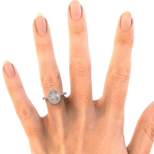 Anello Di Fidanzamento Con Vero Diamante Ovale E Rotondo Da 3.50 Carati