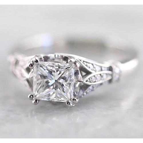 Anello Di Fidanzamento Con Vero Diamante Principessa 1.75 Carati Gioielli In Oro Bianco