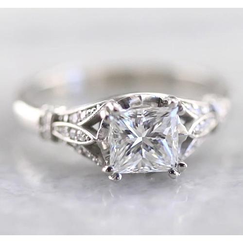 Anello Di Fidanzamento Con Vero Diamante Principessa 1.75 Carati Gioielli In Oro Bianco