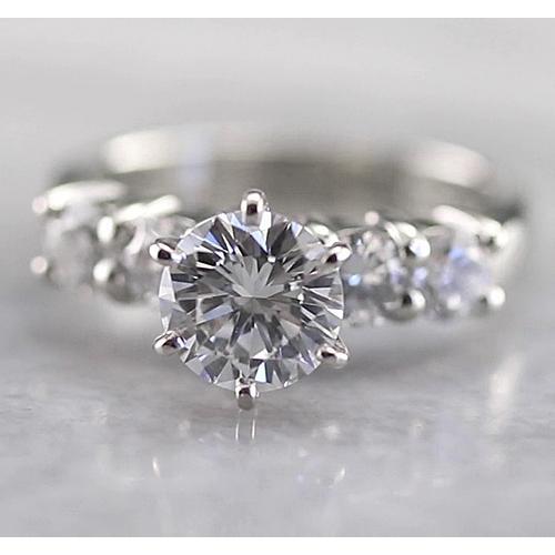 Anello Di Fidanzamento Con Vero Diamante Rotondo 2 Carati A Sei Punte In Oro Bianco 14K