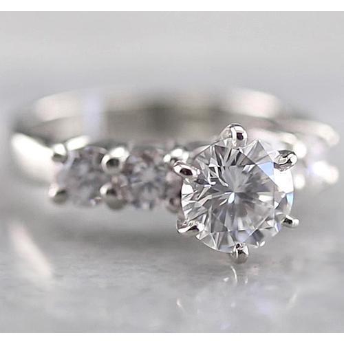 Anello Di Fidanzamento Con Vero Diamante Rotondo 2 Carati A Sei Punte In Oro Bianco 14K