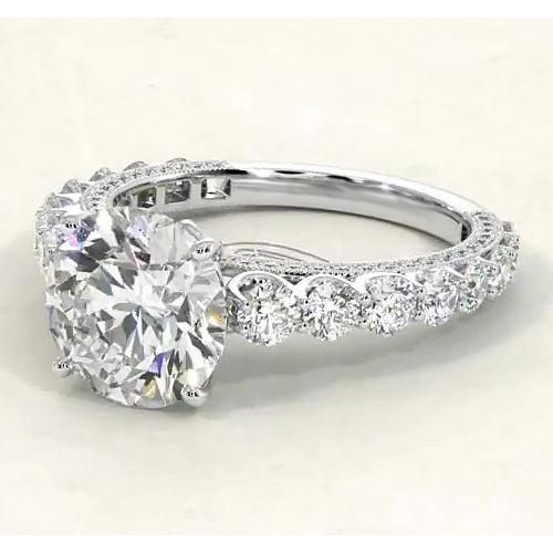 Anello Di Fidanzamento Con Vero Diamante Rotondo 3.80 Carati Gioielli In Oro Bianco 14K