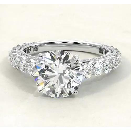 Anello Di Fidanzamento Con Vero Diamante Rotondo 3.80 Carati Gioielli In Oro Bianco 14K
