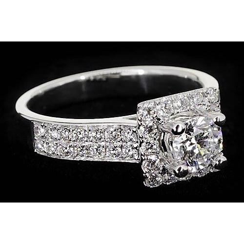Anello Di Fidanzamento Con Vero Diamante Rotondo Da 3 Carati Con Montatura A Pavé. Oro Bianco 14K