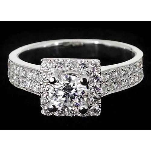 Anello Di Fidanzamento Con Vero Diamante Rotondo Da 3 Carati Con Montatura A Pavé. Oro Bianco 14K