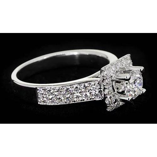 Anello Di Fidanzamento Con Vero Diamante Rotondo Da 3 Carati Con Montatura A Pavé. Oro Bianco 14K