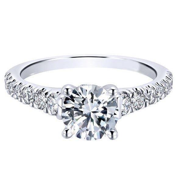 Anello Di Fidanzamento Con Vero Diamante Rotondo Da 3.55 Carati In Oro Bianco 14K