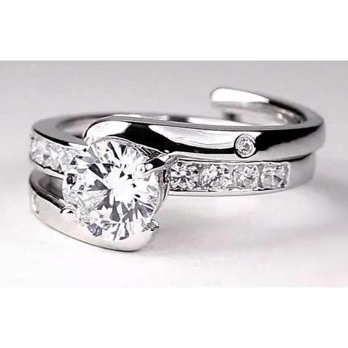 Anello Di Fidanzamento Con Vero Diamante Rotondo Incastonato Con Gambo Bypass 2 Carati