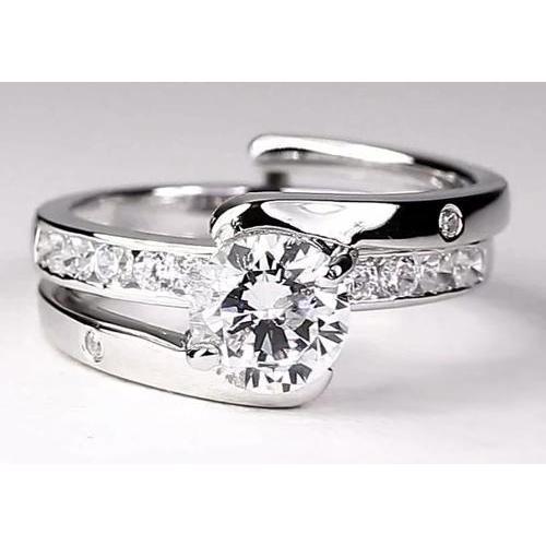 Anello Di Fidanzamento Con Vero Diamante Rotondo Incastonato Con Gambo Bypass 2 Carati