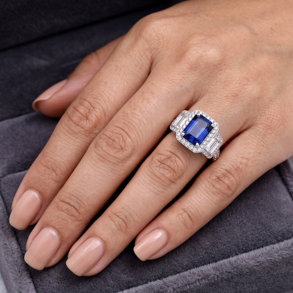 Anello Di Fidanzamento Con Zaffiro E Diamanti Naturali Autentici ( non creati in laboratorio )