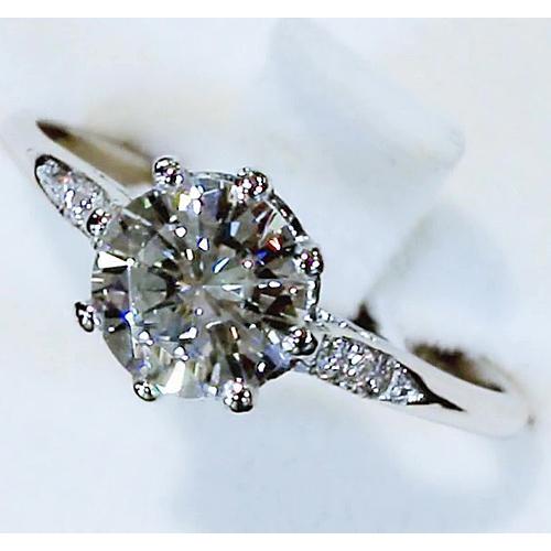 Anello Di Fidanzamento Rotondo Con Tre Pietre Con Vero Diamante, Oro Bianco Da 3 Carati