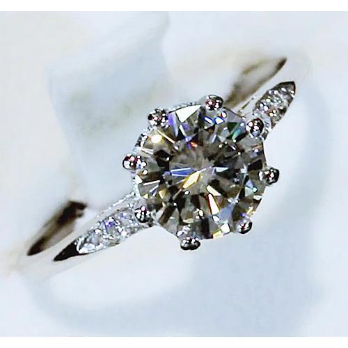 Anello Di Fidanzamento Rotondo Con Tre Pietre Con Vero Diamante, Oro Bianco Da 3 Carati