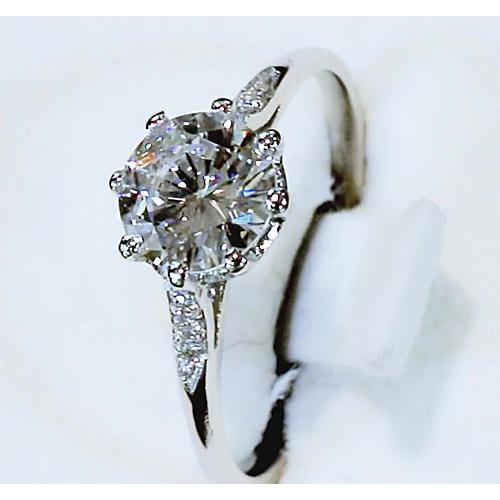 Anello Di Fidanzamento Rotondo Con Tre Pietre Con Vero Diamante, Oro Bianco Da 3 Carati