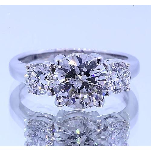 Anello Di Fidanzamento Rotondo Con Tre Vero Diamanti In Pietra Set 2.50 Carati
