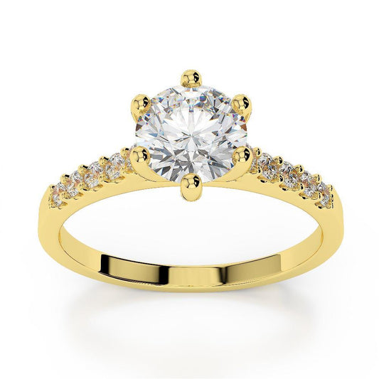 Anello Di Fidanzamento Rotondo Con Vero Diamante 2.50 Carati Con Montatura A Griffe In Oro Giallo 14K