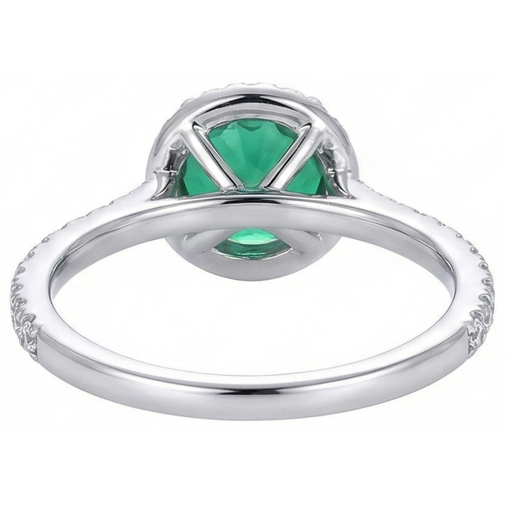 Anello Di Fidanzamento Verde Smeraldo Taglio Rotondo Diamante Naturale Autentico ( non creato in laboratorio ) Oro Bianco 14K 5 Ct