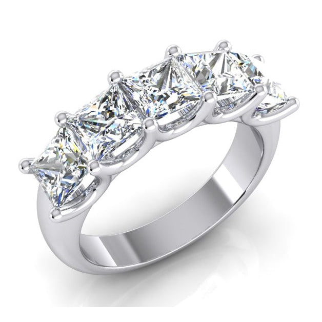 Anello Di Genuino Diamanti PrincipessaFascia Mezza Eternità In Oro 5 Pietre U Prong 3 Carats