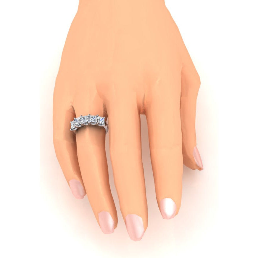 Anello Di Genuino Diamanti PrincipessaFascia Mezza Eternità In Oro 5 Pietre U Prong 3 Carats