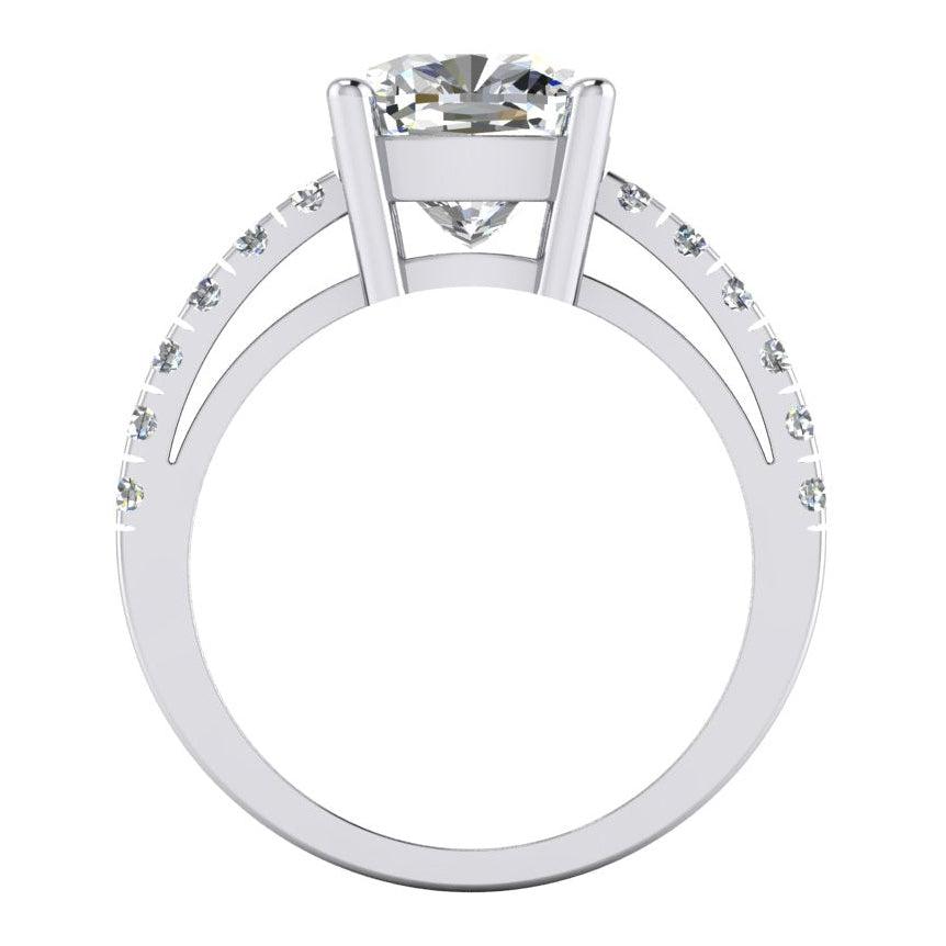 Anello Di Vero Diamanti A Cuscino Con Pietre Laterali