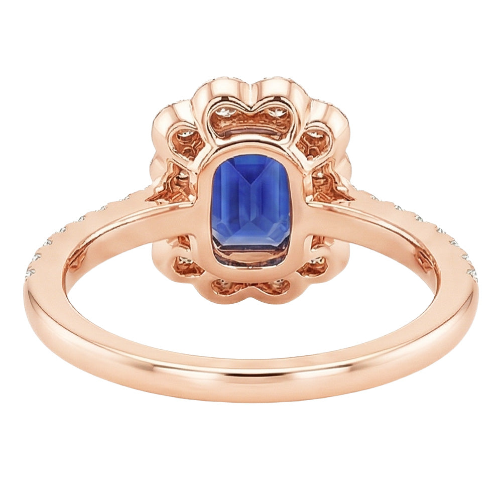 Anello Double Halo Smeraldo Zaffiro Sri Lanka e Diamante 5 Carati